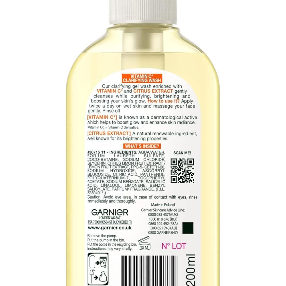 Garnier Skin Active Vitamin C Clarifying Wash 200ml