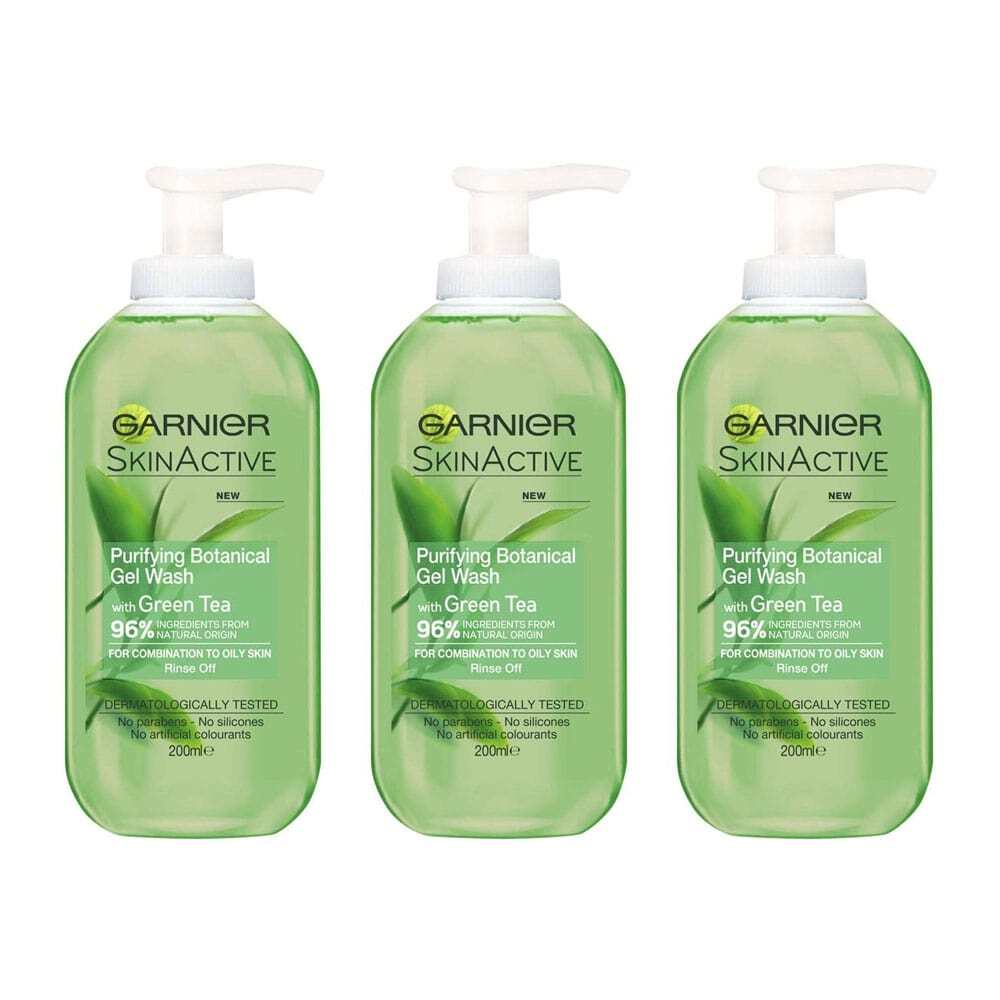 3x Garnier Skin Active Purifying Botanical Gel Wash Green Tea 200ml