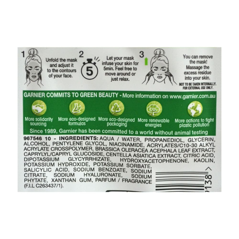 Garnier 5 Min Ampoule Face Sheet Mask Kale Extract 15g