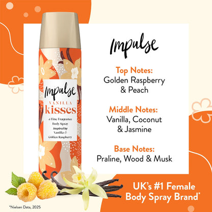 Impulse Body Spray Vanilla Kisses Vanilla & Golden Raspberry 75ml