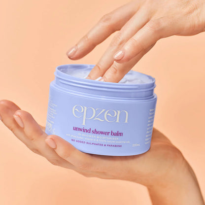 Epzen Shower Balm Unwind In Shower Moisturiser With Shea Butter, Vitamin E & 100% Natural Essential Oils 200ml