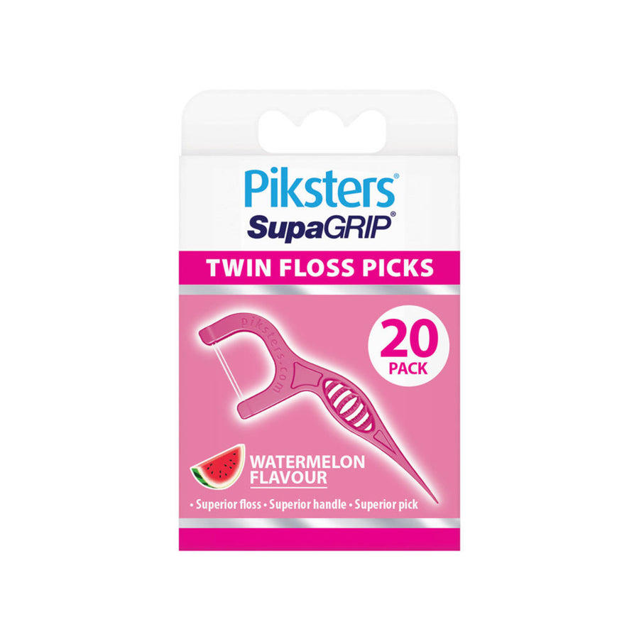 Piksters Twin Floss Picks Supa Grip Watermelon Flavour 20pk