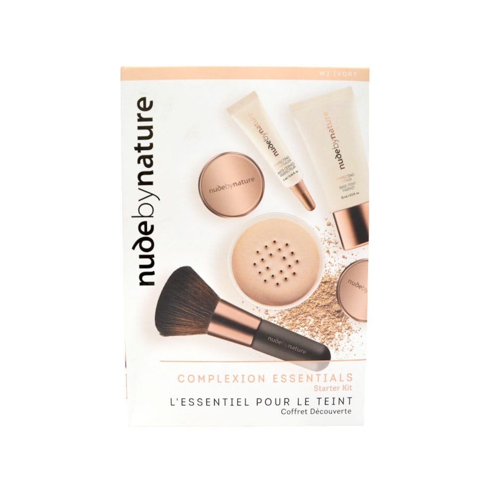 Nude by Nature complexion essentials set packaging on a white background