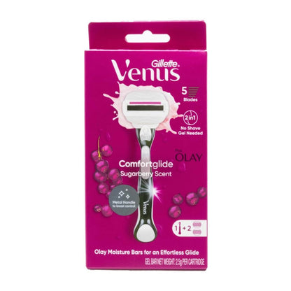 Gillette Venus 5 Blade Razor Comfort Glide Sugarberry Scent Includes Handle + 2 Cartridge