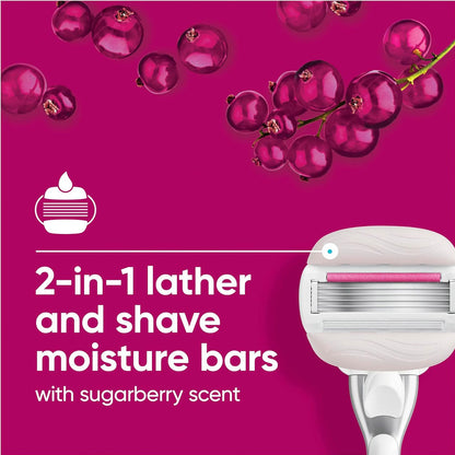 Gillette Venus 5 Blade Razor Comfort Glide Sugarberry Scent Includes Handle + 2 Cartridge