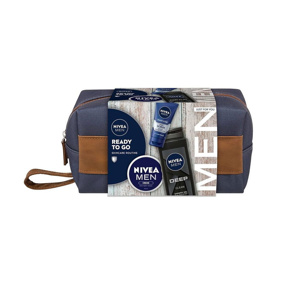 Nivea Men Gift Bag Ready To Go Scrub 75ml,Creme 150ml & Shower Gel 500ml