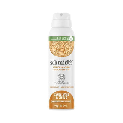 Schmidts Deodorant Spray 99% Natural Origin Sandalwood & Citrus 115ml