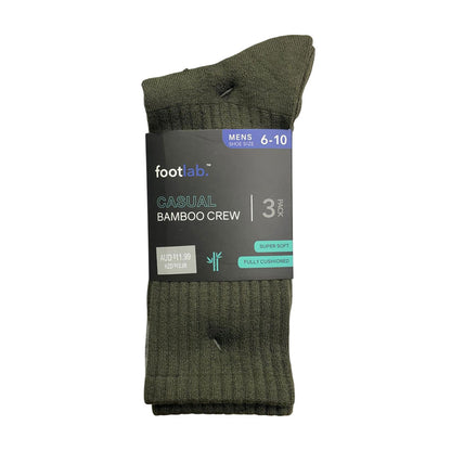 Footlab Casual Bamboo Crew Socks Mens Size 6-10 3pk