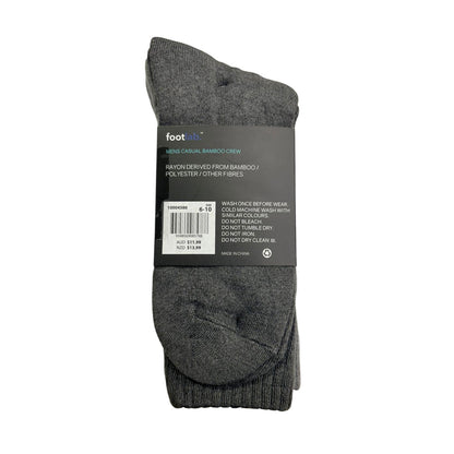 Footlab Casual Bamboo Crew Socks Mens Size 6-10 3pk