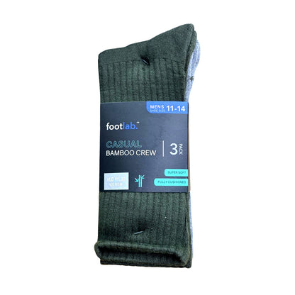 Footlab Casual Bamboo Crew Socks Mens Size 11-14 3pk