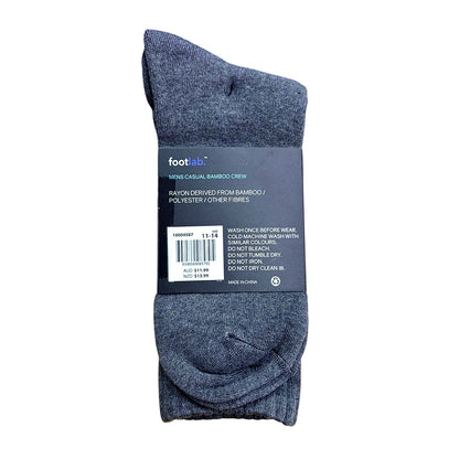 Footlab Casual Bamboo Crew Socks Mens Size 11-14 3pk