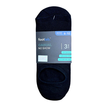 Footlab Black Casual No Show Socks Mens Size 6-10 3pk