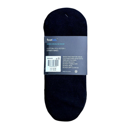 Footlab Black Casual No Show Socks Mens Size 6-10 3pk