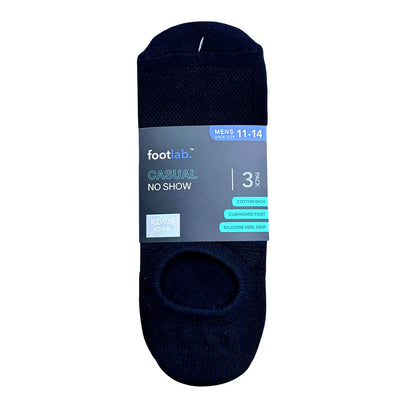 Footlab Black Casual No Show Cotton Rich Socks Mens Size 11-14 3pk
