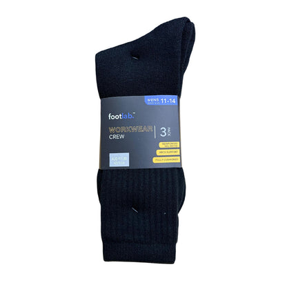 Footlab Black Workwear Crew Socks Mens Size 11-14 3pk