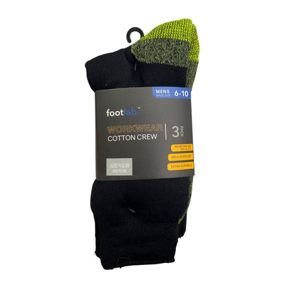 Footlab Workwear Cotton Crew Socks Mens Size 6-10 3pk