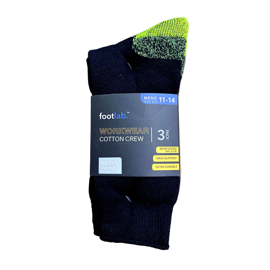 Footlab Workwear Cotton Crew Socks Mens Size 11-14 3pk