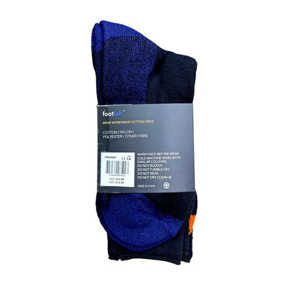 Footlab Workwear Cotton Crew Socks Mens Size 11-14 3pk