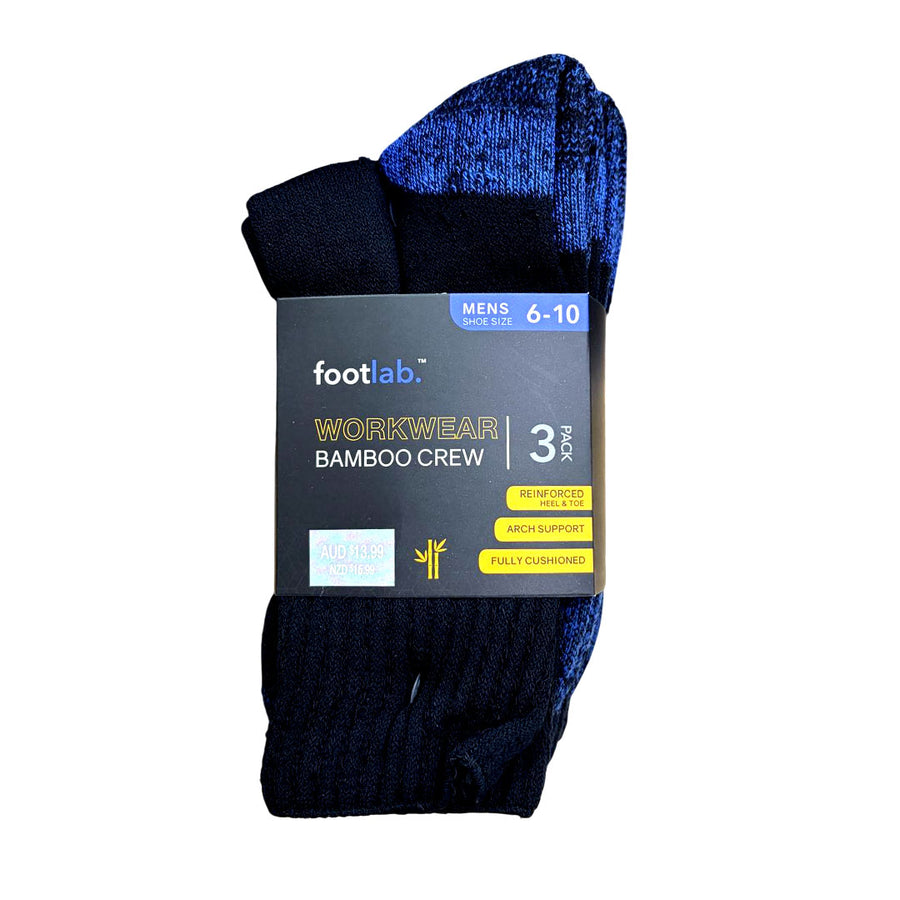 Footlab Workwear Bamboo Crew Socks Mens Size 6-10 3pk