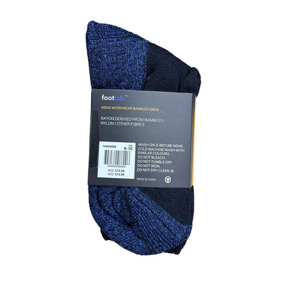 Footlab Workwear Bamboo Crew Socks Mens Size 6-10 3pk