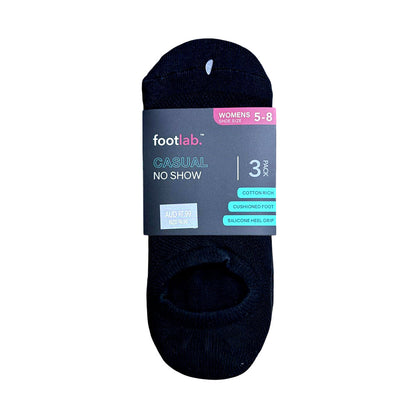 Footlab Black Casual No Show Socks Womens Size 5-8 3pk