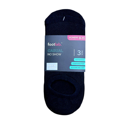 Footlab Black Casual No Show Socks Womens Size 9-11 3pk