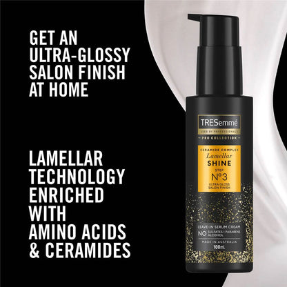 Tresemme Ceramide Complex Lamellar Shine Step 3 Ultra Gloss Salon Finish Leave In Serum Cream 100ml