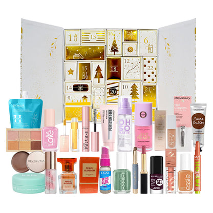 Cosmetic Capital 24 Days of Fun Beauty Advent Calendar 2026 V2 white and gold calendar with beauty products