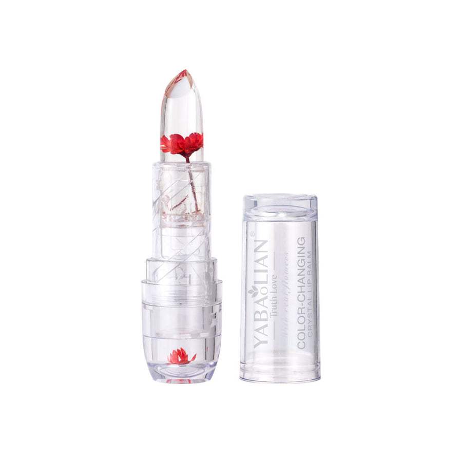 Yabaolian Jelly Real Flowers Color Changing Crystal Lip Balm Red