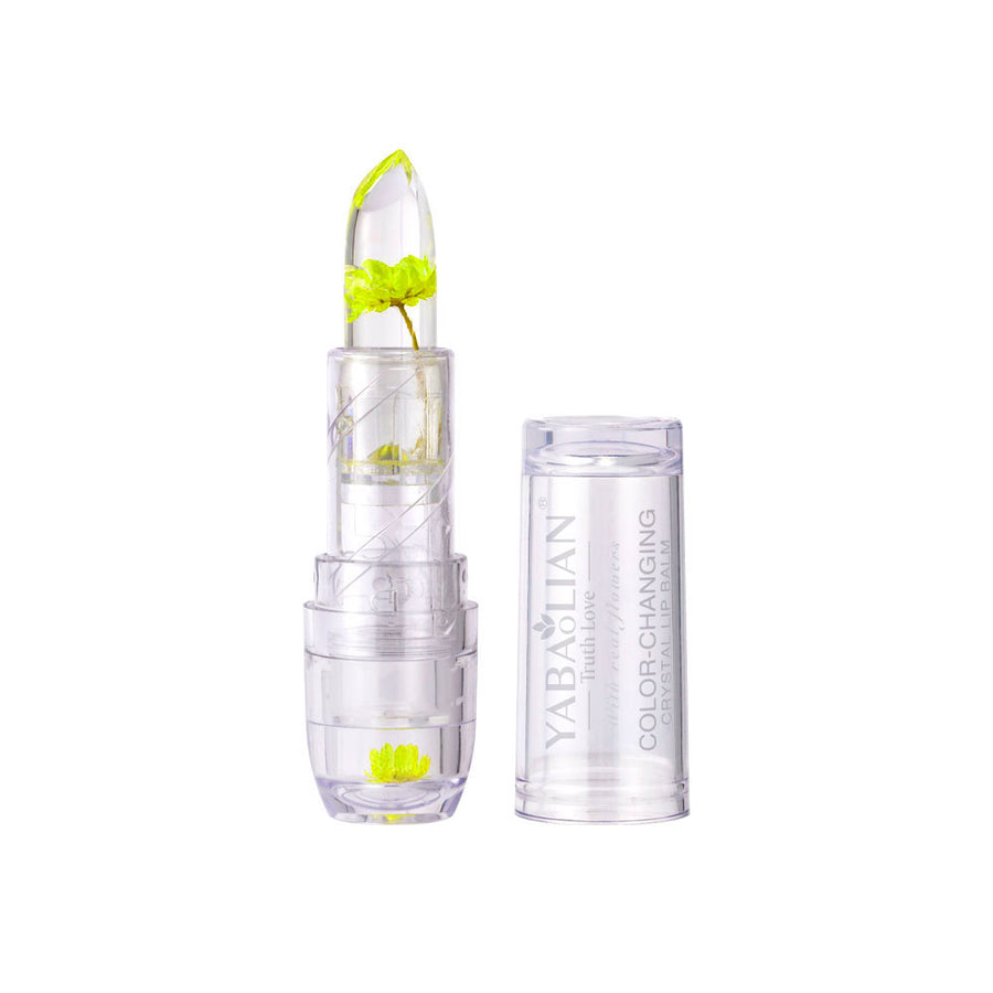 Yabaolian Jelly Real Flowers Color Changing Crystal Lip Balm Neon Yellow