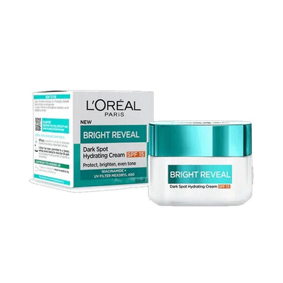 L'Oreal Paris Bright Reveal Dark Spot Hydrating Cream packaging on a white background