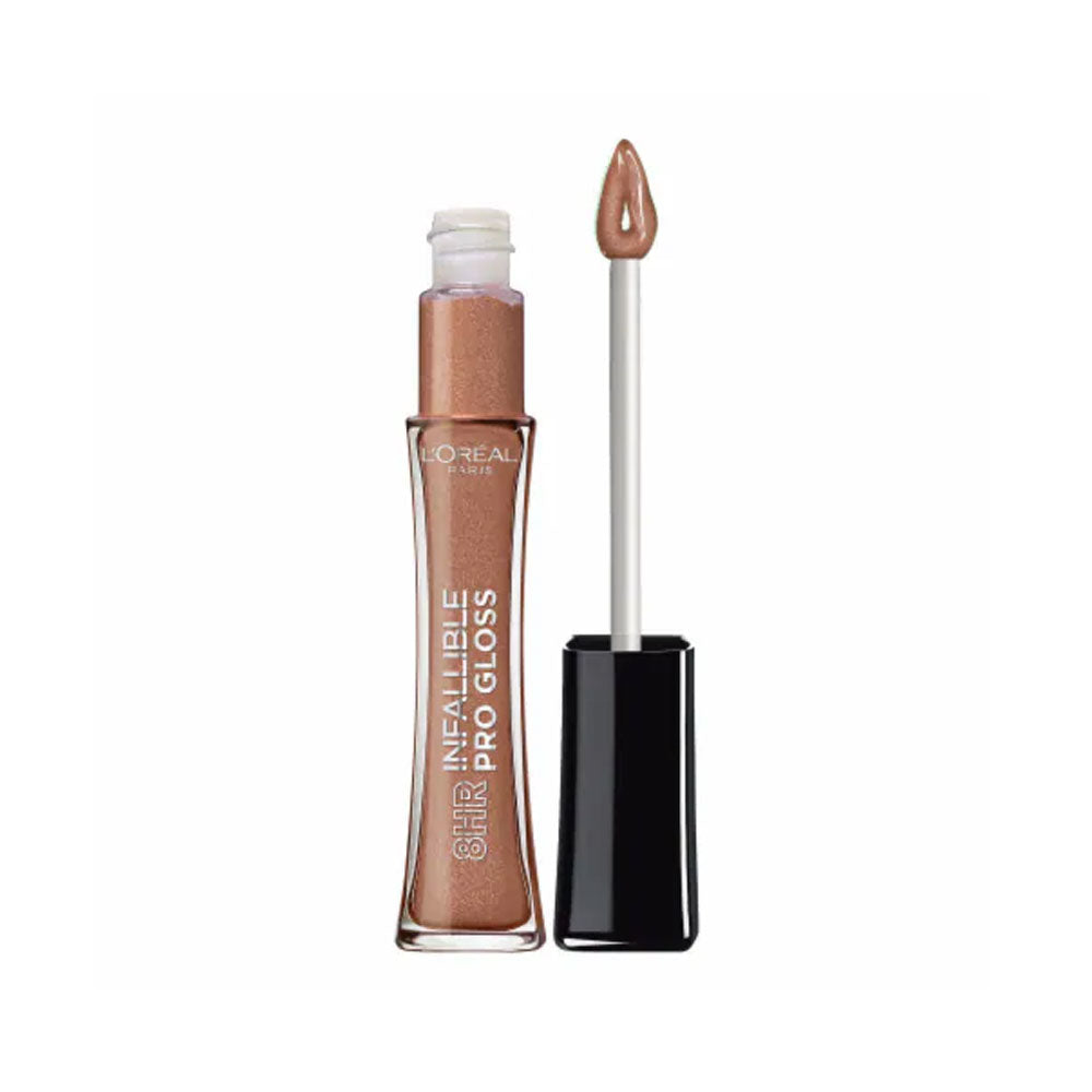 L'Oreal Infallible Plump Pro Gloss lip gloss in the shade Dulce De Leche with a precision applicator.