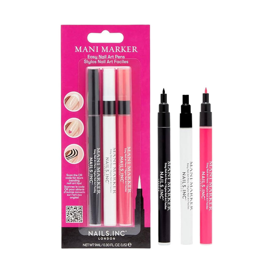 Nails Inc Mani Marker Trio Black Bright White Bubblegum Pink 3x3ml