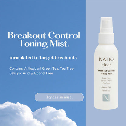 Natio Toning Mist Clear Breakout Control Green Tea Salicylic Acid Tea Tree Alcohol Free 125ml