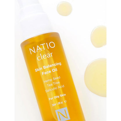 Natio Face Oil Clear Skin Balancing Hemp Seed Tea Tree Salicylic Acid For Oily Skin 30ml