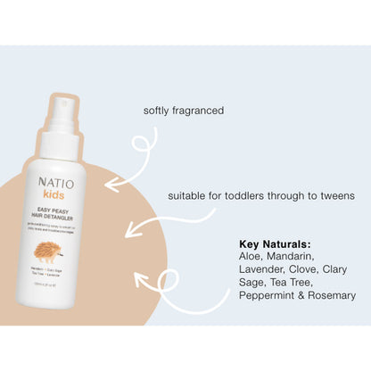 Natio Hair Detangler Kids Easy Peasy Mandarin Clary Sage Tea Tree Lavender 125ml