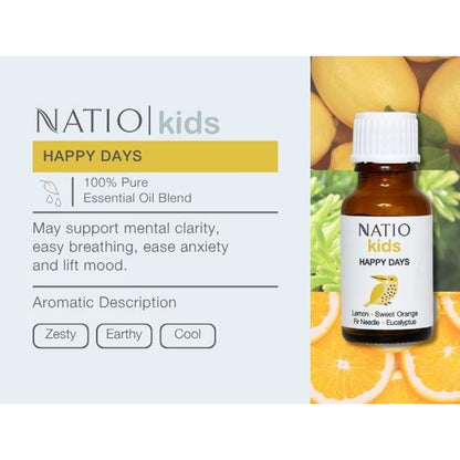 Natio Essential Oil Blend Kids Happy Days Lemon Sweet Orange Fir Needle Eucalyptus 15ml