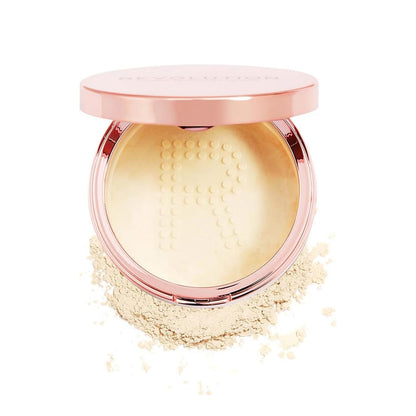 Compact powder with a pink lid on a white background