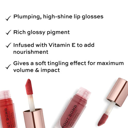 Revolution Plumping Lip Gloss Pout Bomb Sauce Dusty Pink 4.6ml