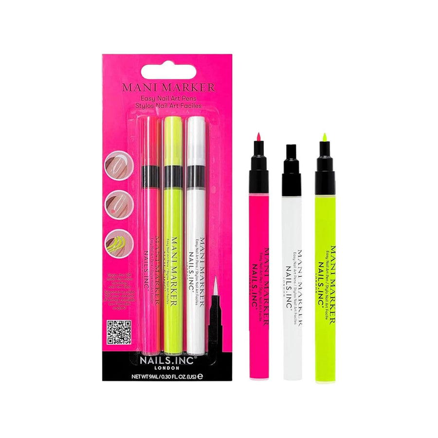 Nails Inc Mani Marker Trio Bright White Flamingo Pink Electric Green 3x3ml