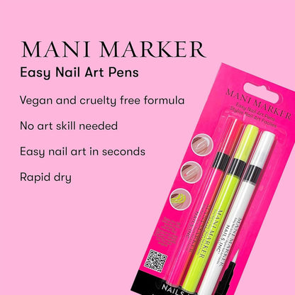 Nails Inc Mani Marker Trio Bright White Flamingo Pink Electric Green 3x3ml