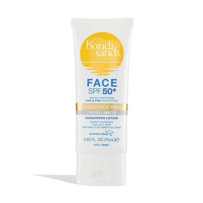 Bondi Sands Sunscreen Lotion Face Spf50+ Broad Spectrum Uva Uvb Protection Fragrance Free Tinted Matte 75ml