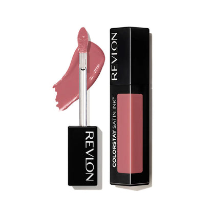Revlon lipstick with applicator and packaging on a white background