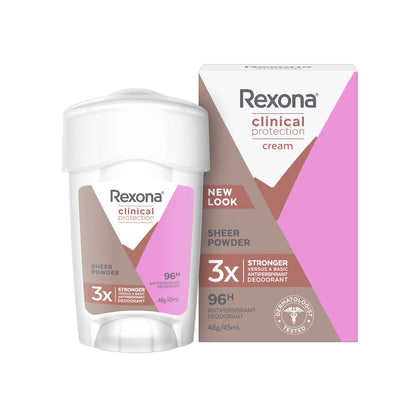 Rexona Antiperspirant Deodorant Clinical Protection Cream 96H 3X Stronger Sheer Powder 45ml