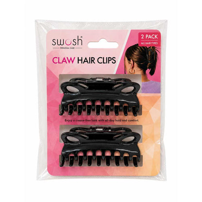 Swosh Hair Claw Clips 9cm Black 2pc