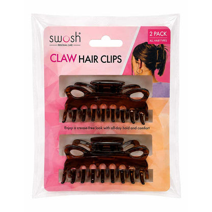 Swosh Hair Claw Clips 9cm Brown 2pc