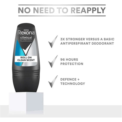 Rexona Men Roll On Antiperspirant Deodorant Clinical Protection Clean Scent 50ml