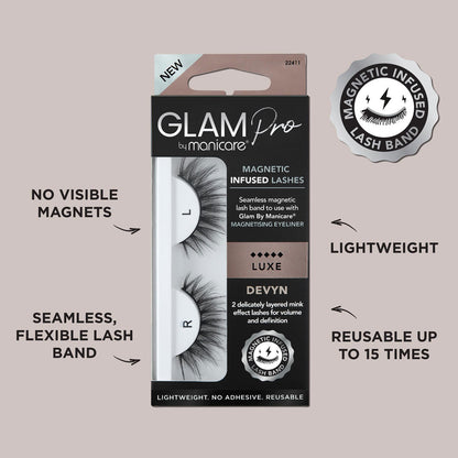 Manicare Lashes Magnetic Infused Glam Pro Lightweight No Adhesive Reusable Devyn Luxe