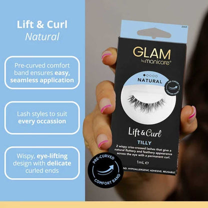 Manicare Lashes Glam Lift & Curl Invisible Band Hypo Allergenic Adhesive Reusable Natural Tilly 1ml