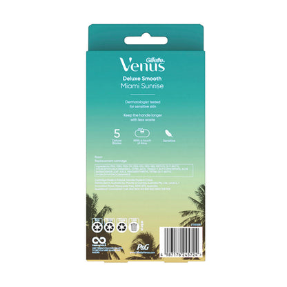 Gillette Deluxe Smooth Miami Sunrise Venus 1x Handle 2x 5 Deluxe Blades
